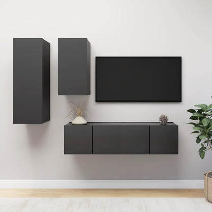 vidaXL 4-tlg. TV-Schrank-Set Grau Holzwerkstoff