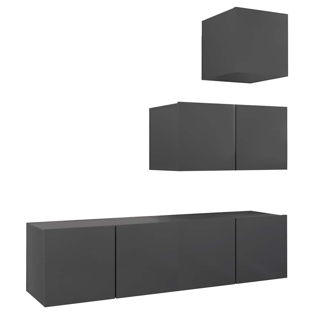 vidaXL Ensemble de meubles TV 4 pièces Gris Bois d'ingénierie