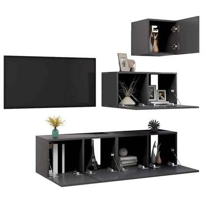 vidaXL Ensemble de meubles TV 4 pièces Gris Bois d'ingénierie