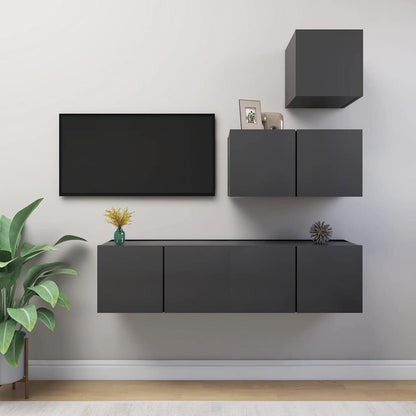 vidaXL Ensemble de meubles TV 4 pièces Gris Bois d'ingénierie