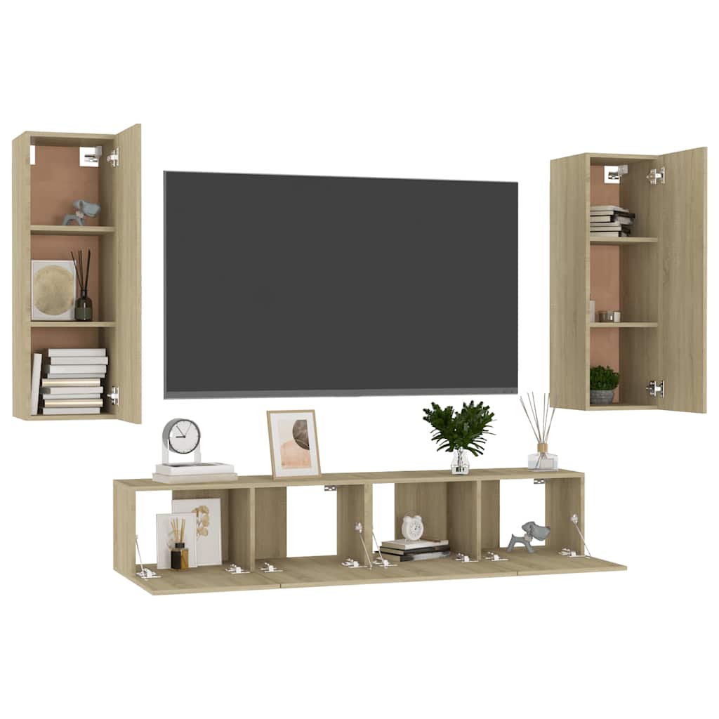 vidaXL Meuble TV 4 pcs Aggloméré Chêne Sonoma