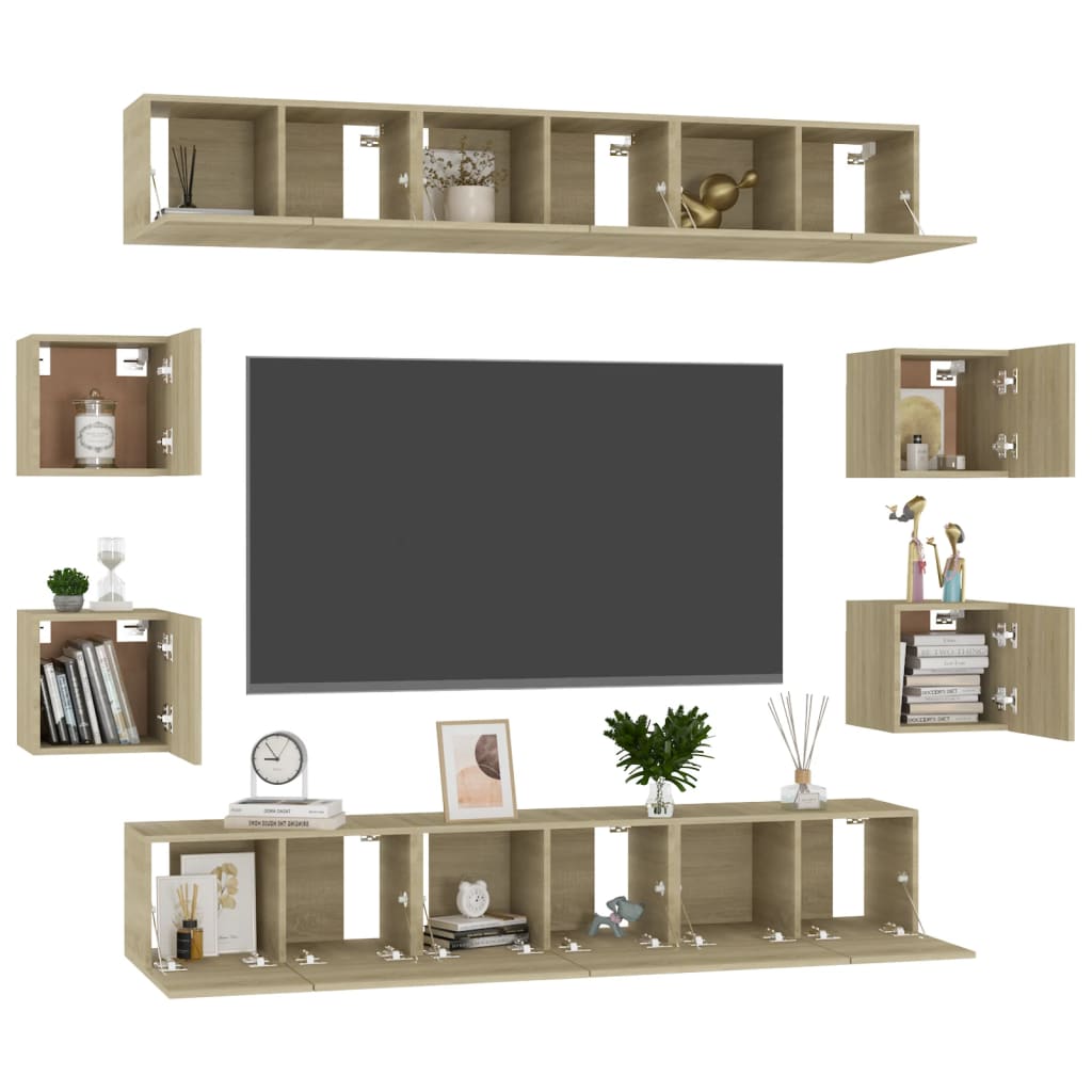vidaXL Meuble TV, 10 pcs, chêne sonoma, aggloméré