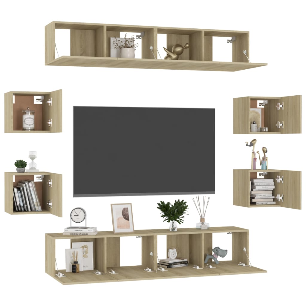 vidaXL Ensemble de meubles TV 8 pièces en aggloméré coloris chêne Sonoma