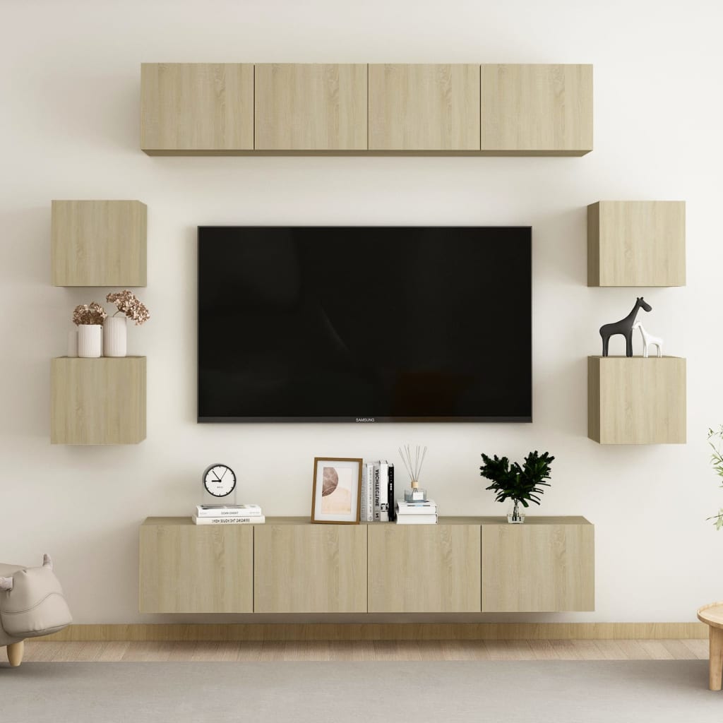 vidaXL Ensemble de meubles TV 8 pièces en aggloméré coloris chêne Sonoma