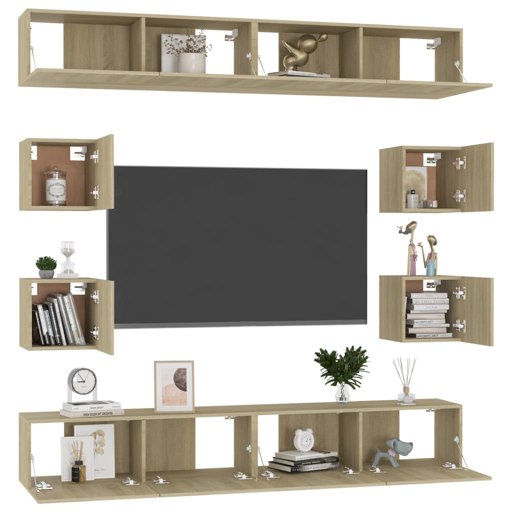vidaXL Ensemble de meubles TV 8 pièces en aggloméré coloris chêne Sonoma