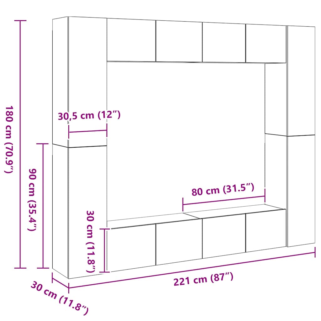 vidaXL Ensemble de 8 meubles TV Chêne Sonoma Bois d'ingénierie