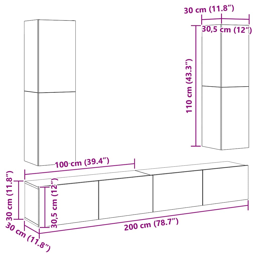 vidaXL Meuble TV 4 pcs Aggloméré Chêne Sonoma
