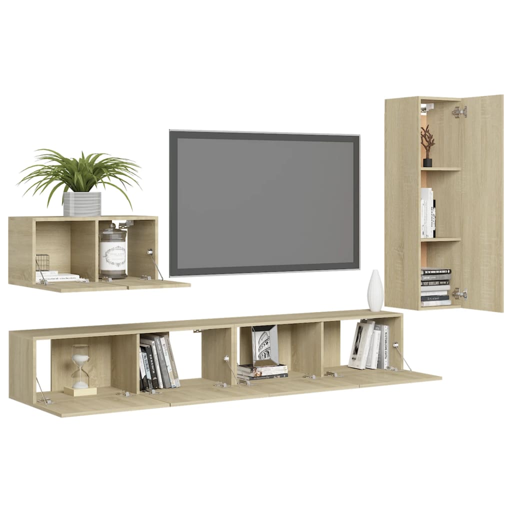 vidaXL Meuble TV 4 pcs Aggloméré Chêne Sonoma