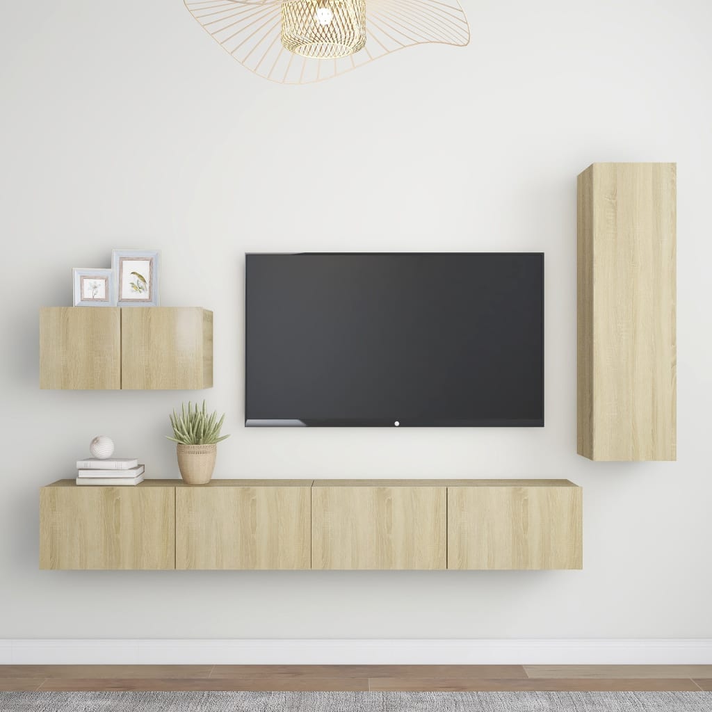 vidaXL Meuble TV 4 pcs Aggloméré Chêne Sonoma
