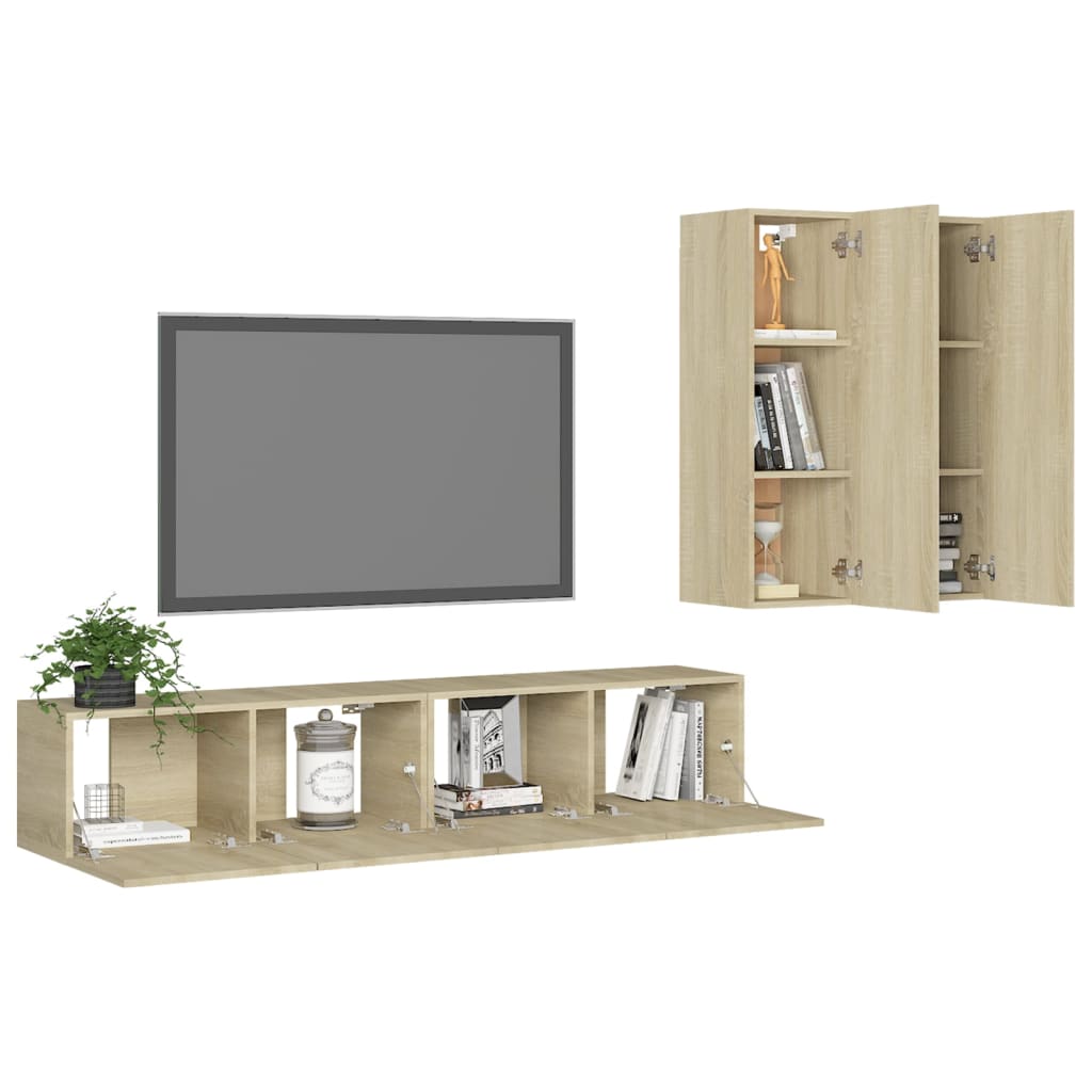 vidaXL Meuble TV 4 pcs Aggloméré Chêne Sonoma
