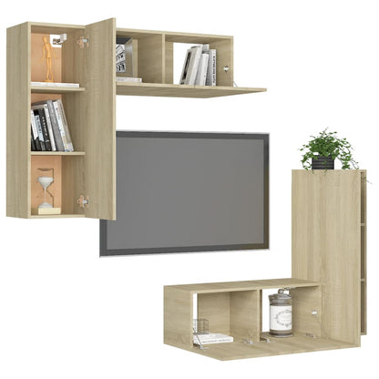 vidaXL Meuble TV 4 pcs Aggloméré Chêne Sonoma