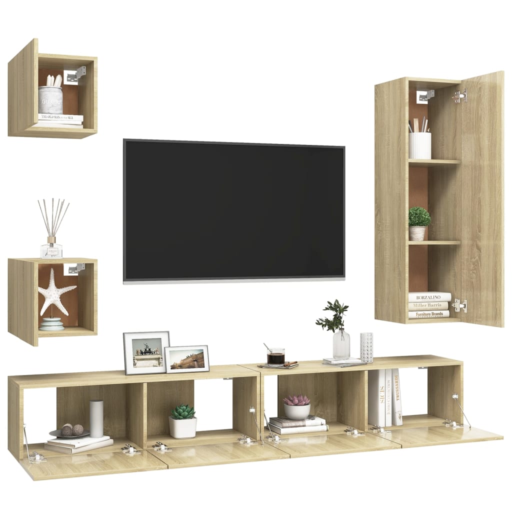 vidaXL Meuble TV 5 pièces Bois d'ingénierie Chêne Sonoma