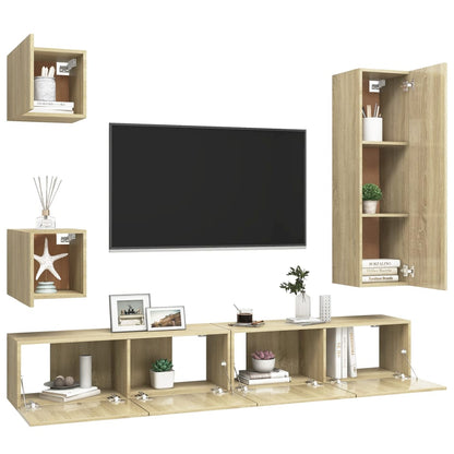 vidaXL Meuble TV 5 pièces Bois d'ingénierie Chêne Sonoma