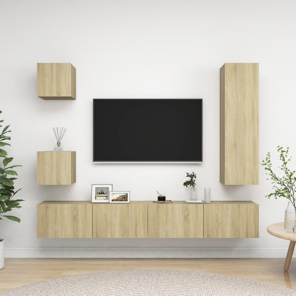 vidaXL Meuble TV 5 pièces Bois d'ingénierie Chêne Sonoma