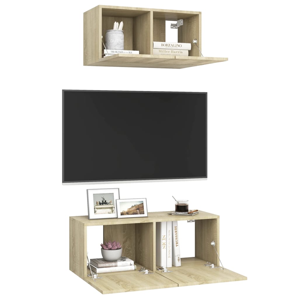 vidaXL Meuble TV, 2 pcs, Chêne Sonoma, Aggloméré