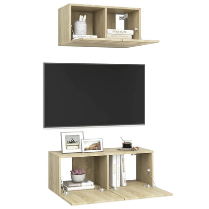 vidaXL Meuble TV, 2 pcs, Chêne Sonoma, Aggloméré