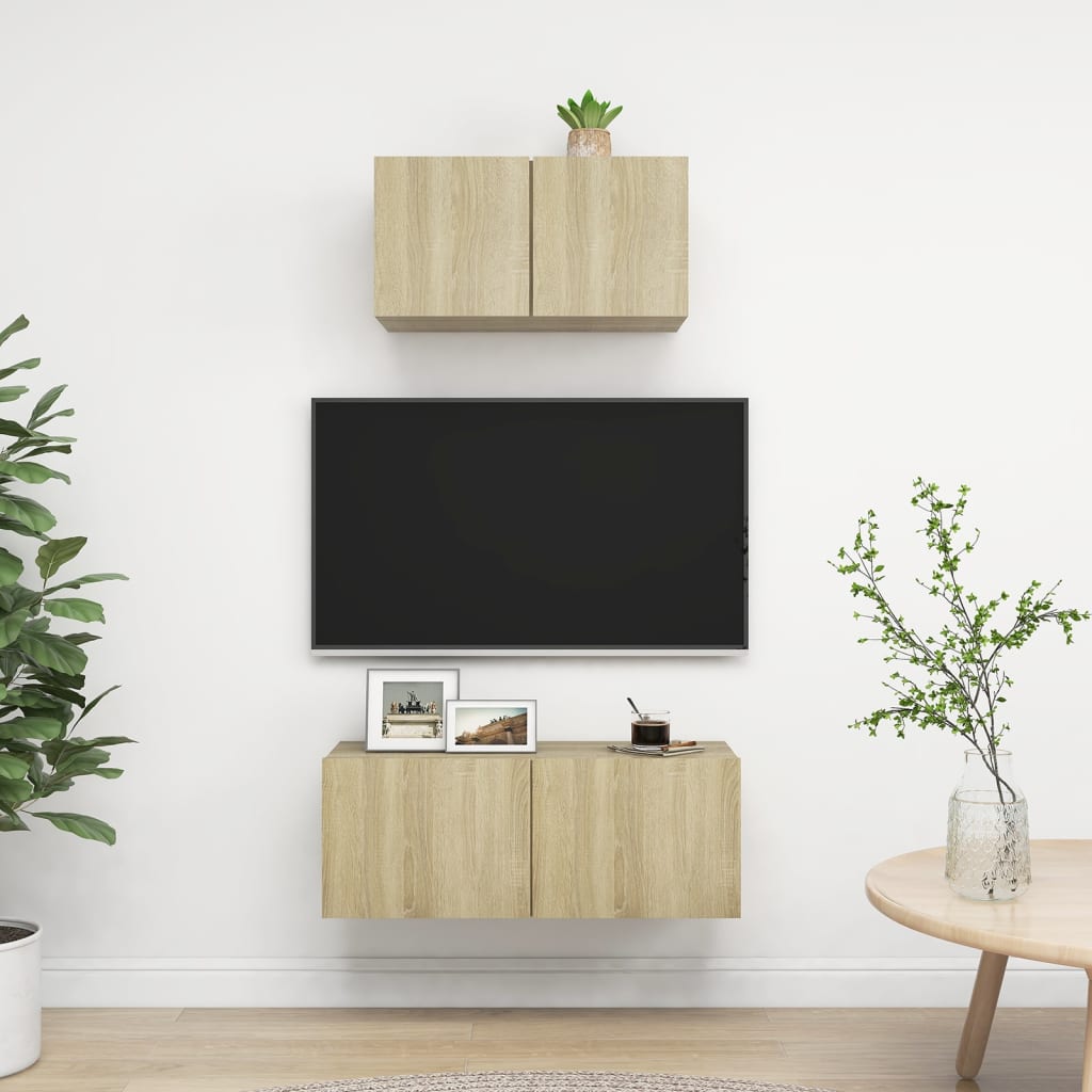 vidaXL Meuble TV, 2 pcs, Chêne Sonoma, Aggloméré