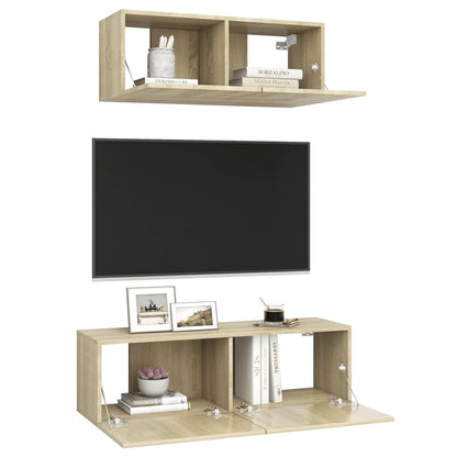 vidaXL Meuble TV, 2 pcs, Chêne Sonoma, Aggloméré