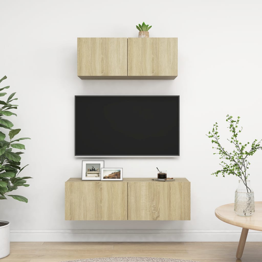 vidaXL Meuble TV, 2 pcs, Chêne Sonoma, Aggloméré