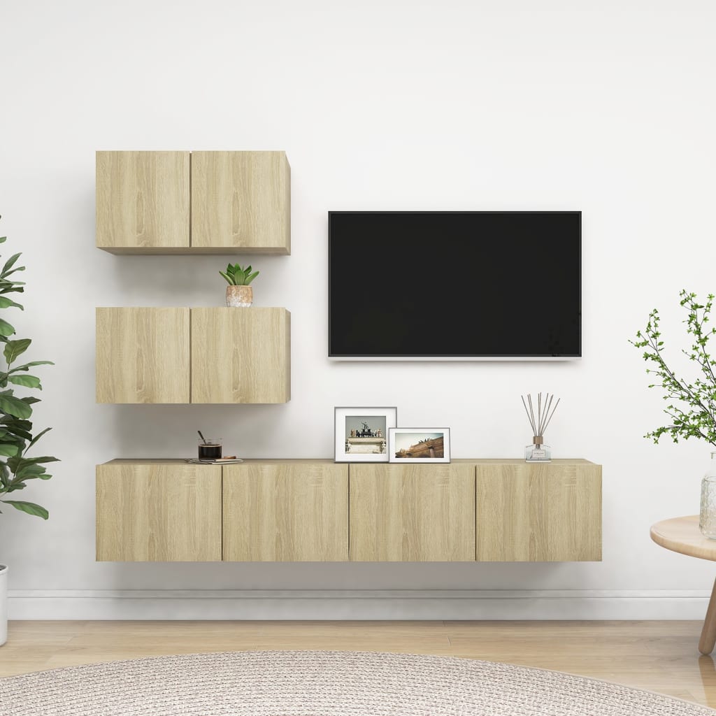 vidaXL Meuble TV 4 pcs Aggloméré Chêne Sonoma