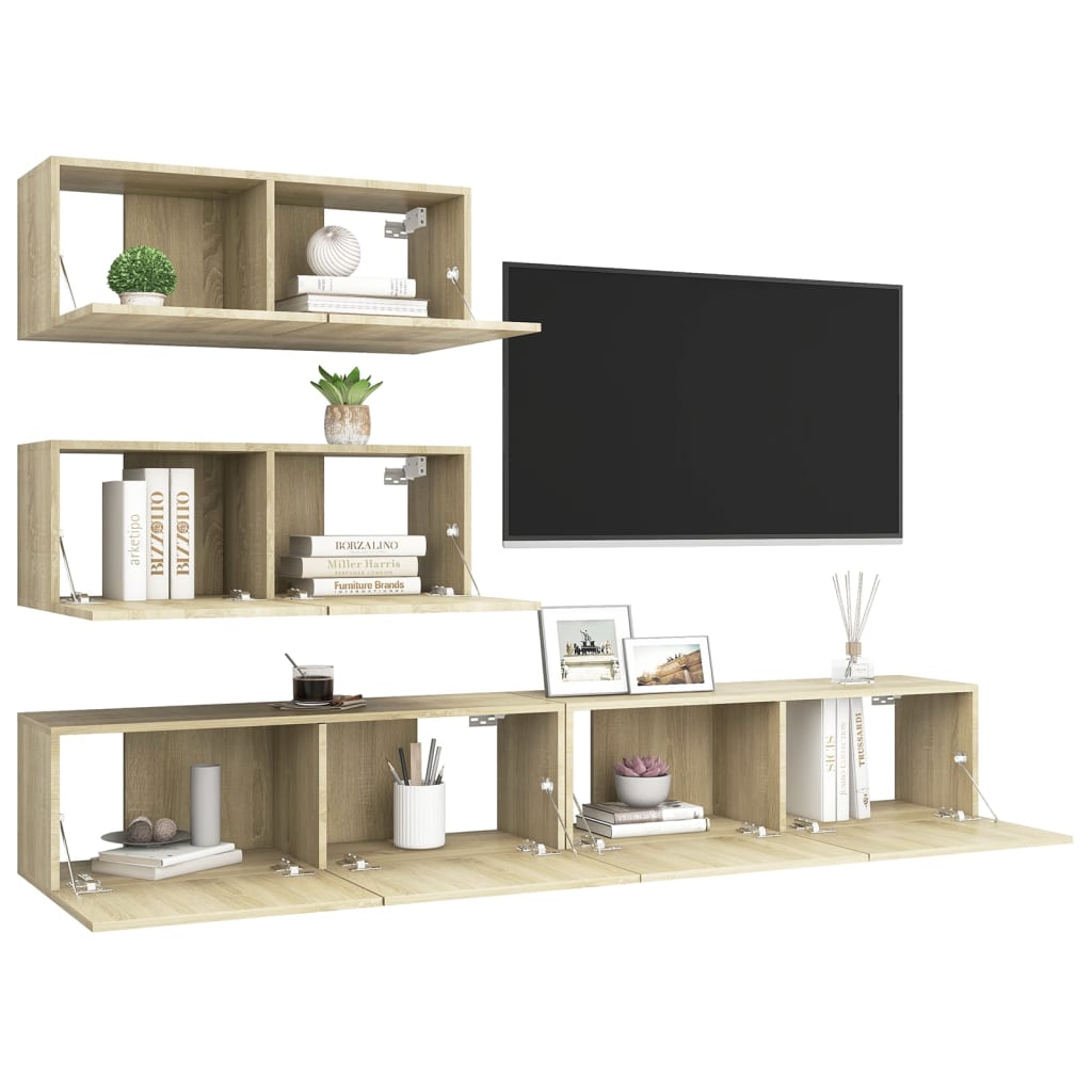 vidaXL Meuble TV 4 pcs Aggloméré Chêne Sonoma