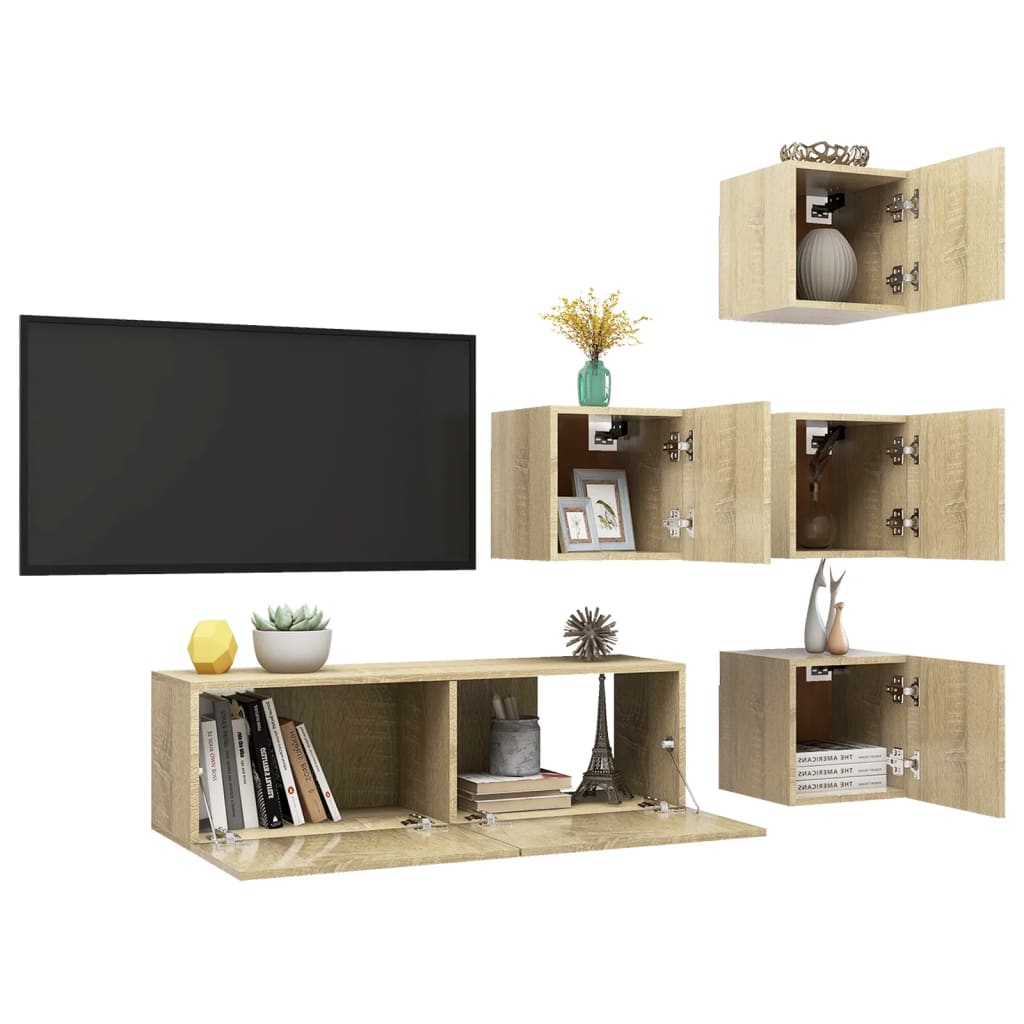 vidaXL Meuble TV 5 pièces Bois d'ingénierie Chêne Sonoma