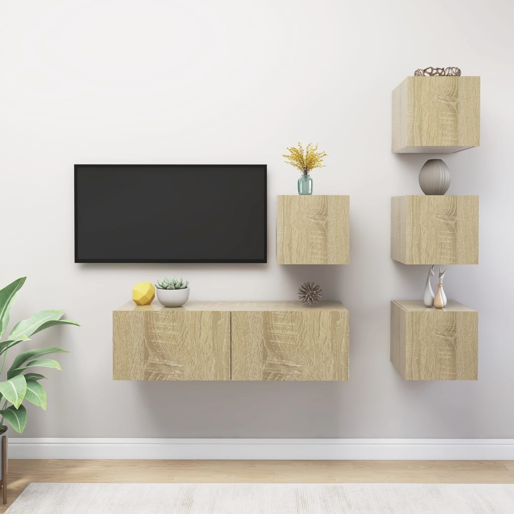 vidaXL Meuble TV 5 pièces Bois d'ingénierie Chêne Sonoma