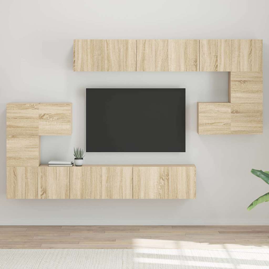vidaXL Meuble TV, 10 pcs, chêne sonoma, aggloméré