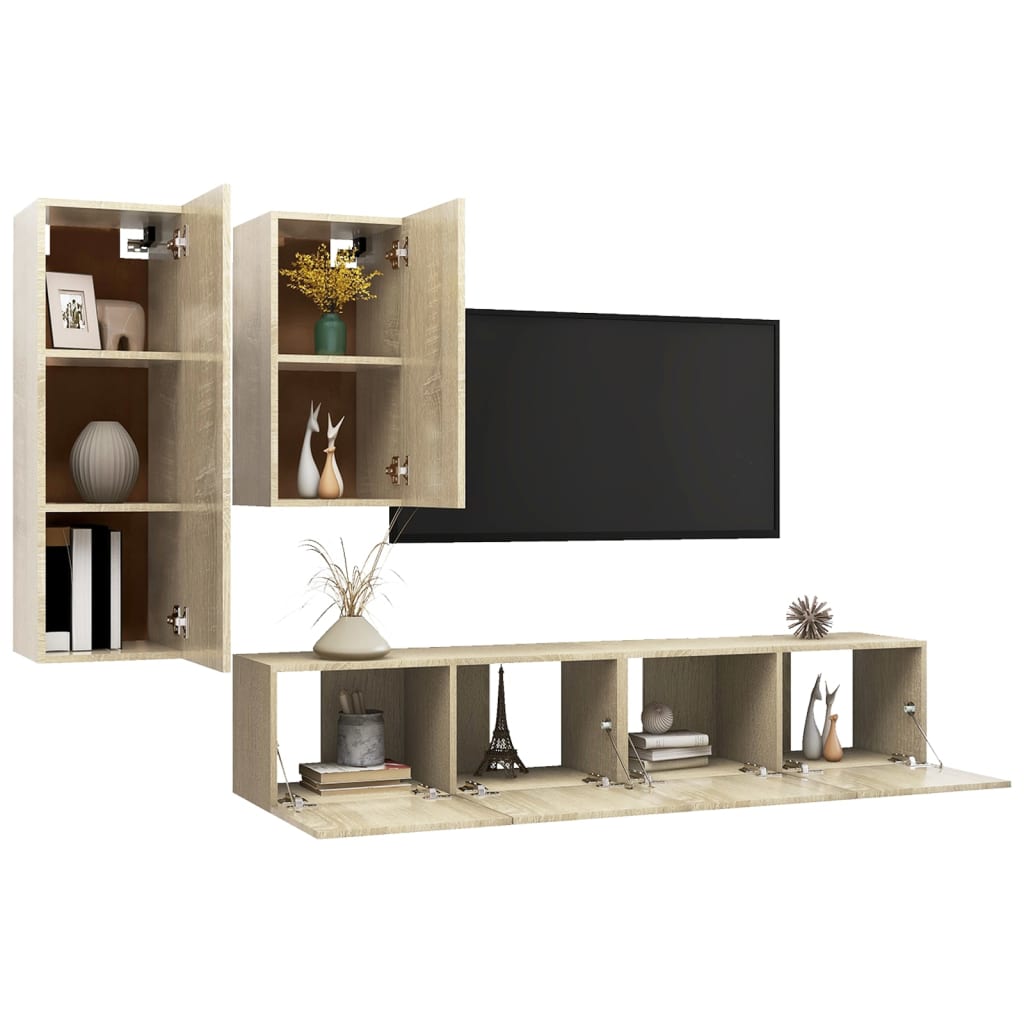 vidaXL Meuble TV 4 pcs Aggloméré Chêne Sonoma