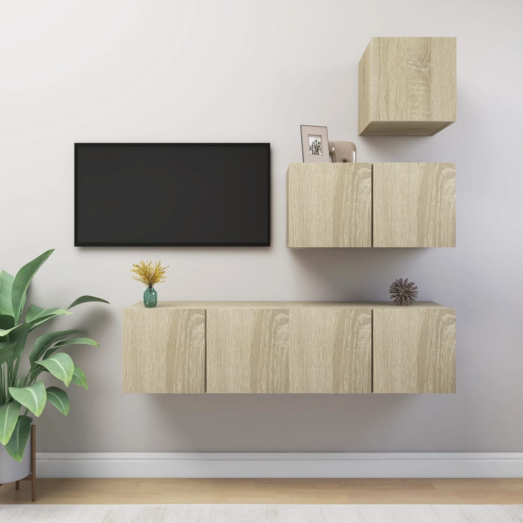 vidaXL Meuble TV 4 pcs Aggloméré Chêne Sonoma
