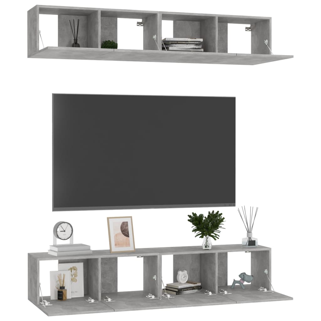 vidaXL Meubles TV 4 pcs. gris béton 80x30x30 cm bois d'ingénierie