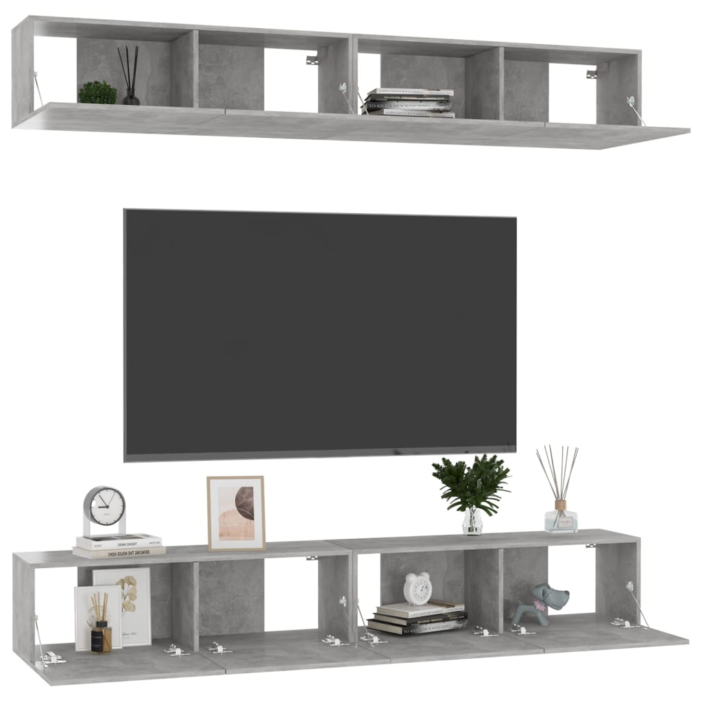 vidaXL Meubles TV 4 pcs Gris béton 100x30x30 cm Aggloméré