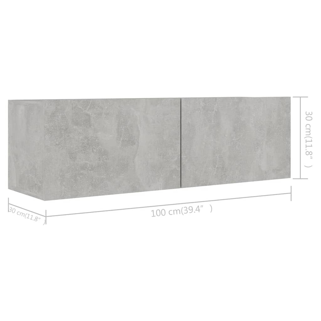 vidaXL Meubles TV 4 pcs Gris béton 100x30x30 cm Aggloméré