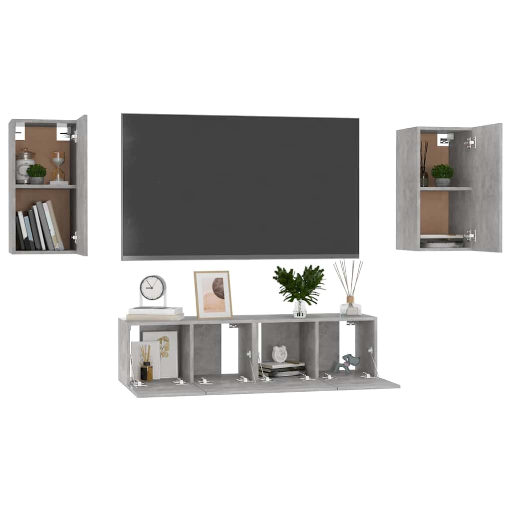 vidaXL Meuble TV 4 pcs Gris béton Aggloméré