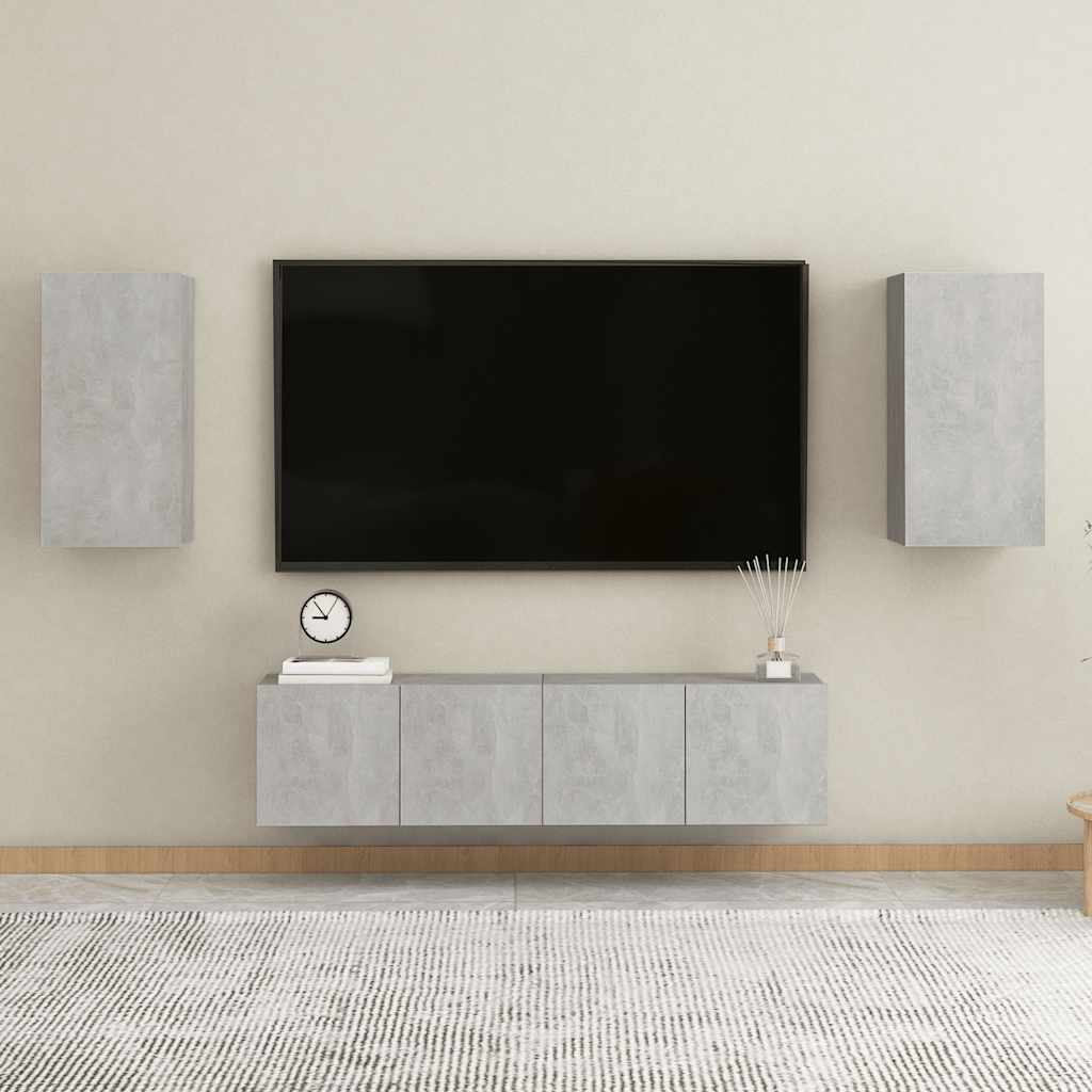 vidaXL Meuble TV 4 pcs Gris béton Aggloméré