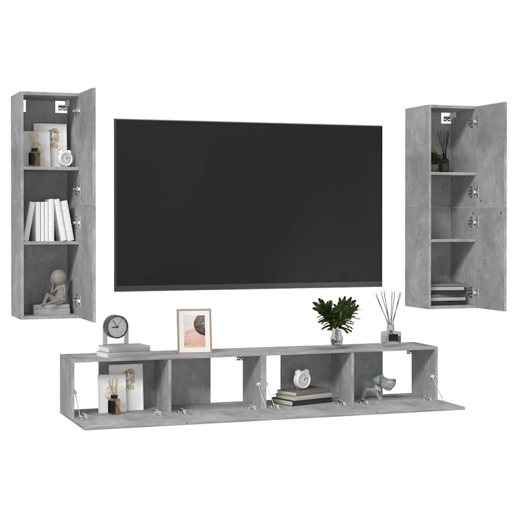 vidaXL Meuble TV 4 pcs Gris béton Aggloméré