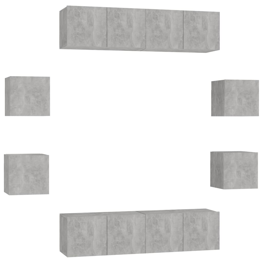 vidaXL Meuble TV 8 pcs Gris béton Aggloméré