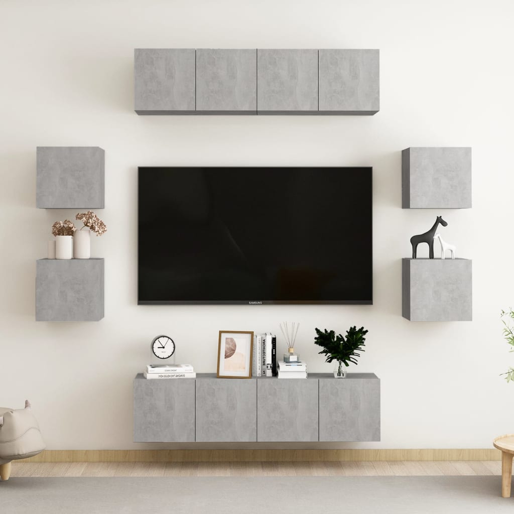 vidaXL Meuble TV 8 pcs Gris béton Aggloméré