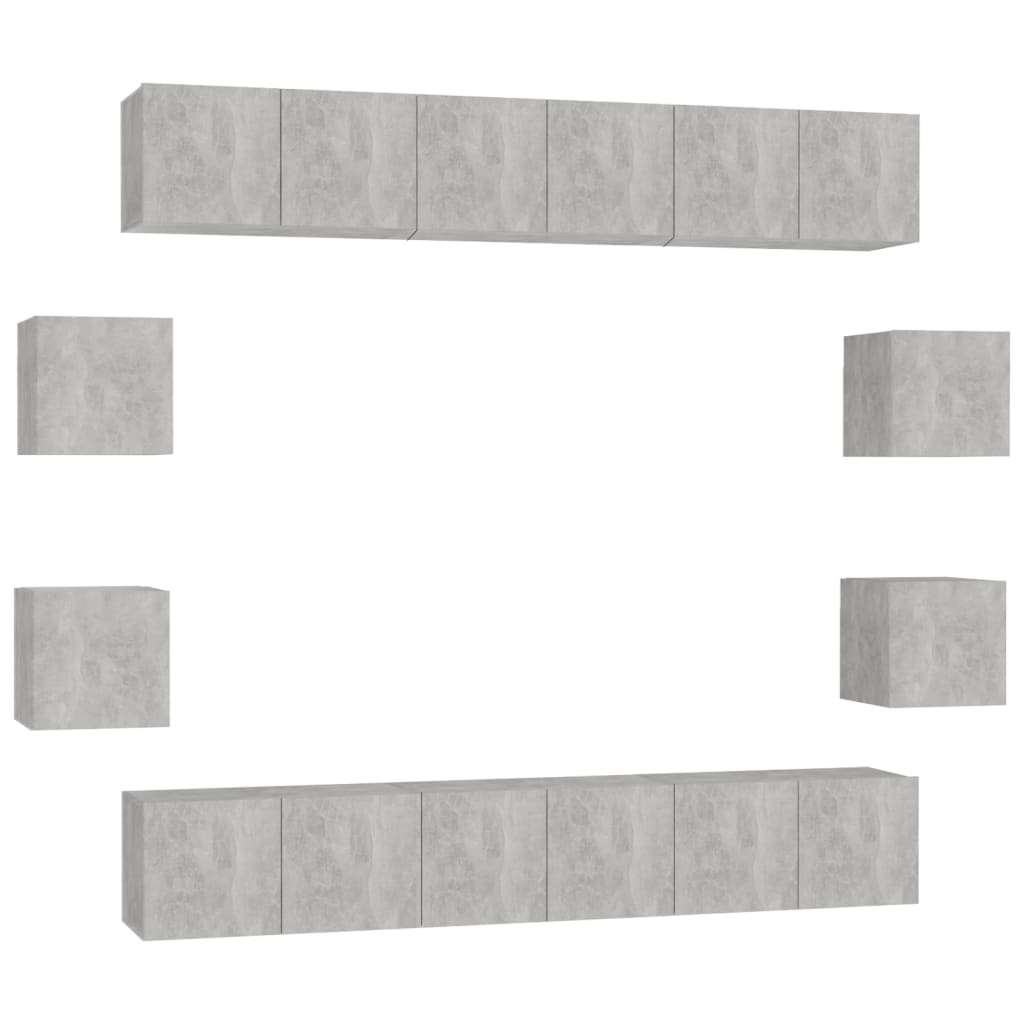 vidaXL Meuble TV 10 pcs Gris béton Bois d'ingénierie