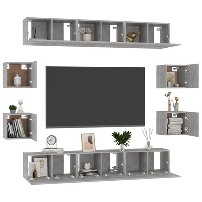 vidaXL Meuble TV 10 pcs Gris béton Bois d'ingénierie
