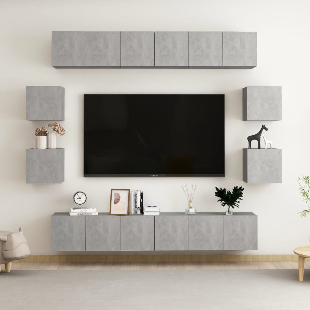 vidaXL Meuble TV 10 pcs Gris béton Bois d'ingénierie