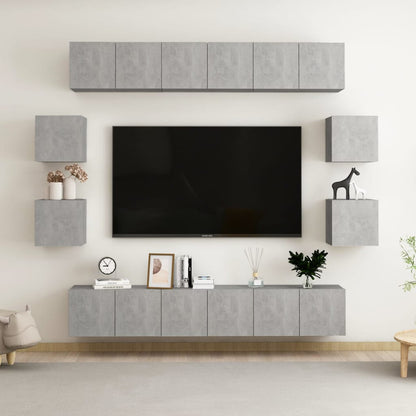 vidaXL Meuble TV 10 pcs Gris béton Bois d'ingénierie