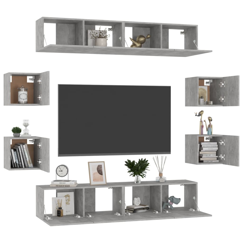 vidaXL Meuble TV 8 pcs Gris béton Aggloméré