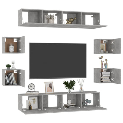 vidaXL Meuble TV 8 pcs Gris béton Aggloméré