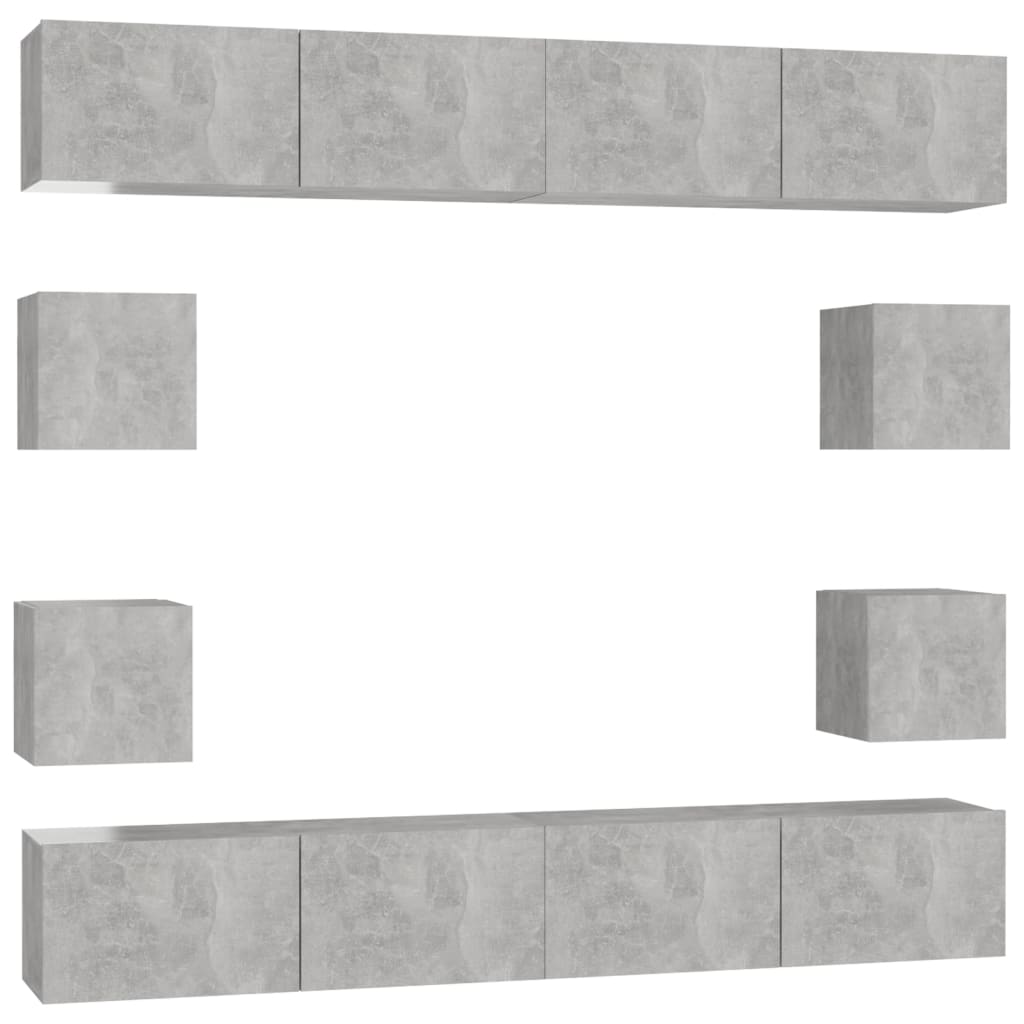 vidaXL 8-tlg. TV-Schrank-Set Betongrau Holzwerkstoff