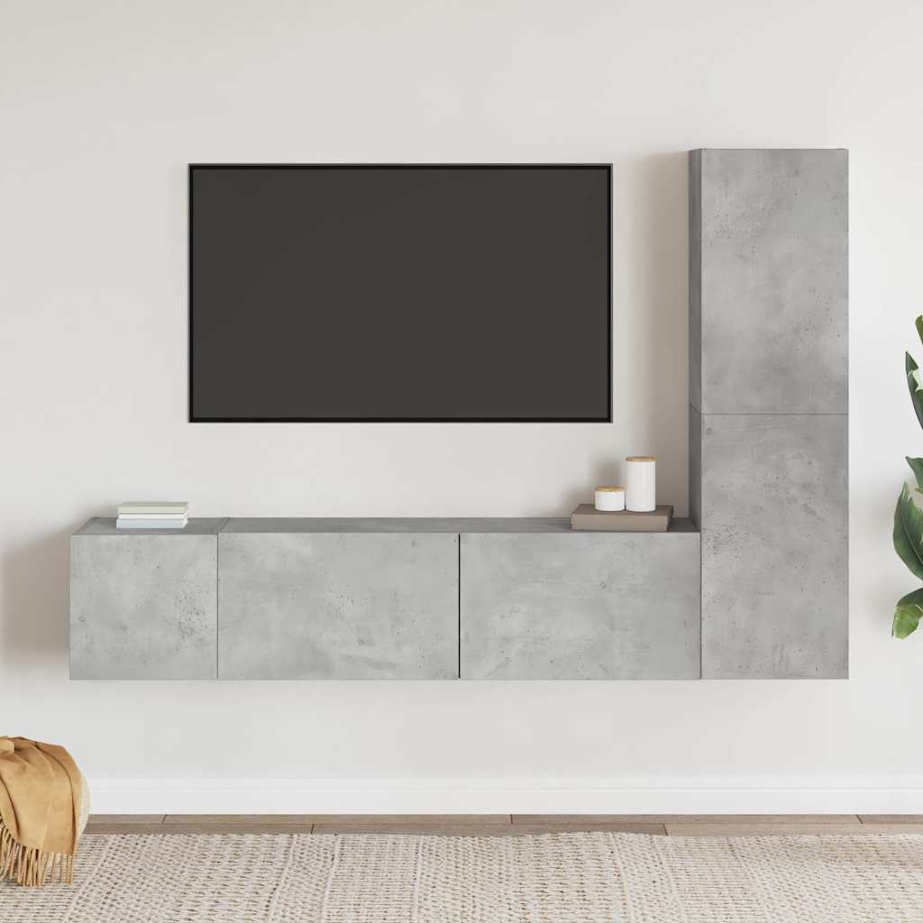 vidaXL Meuble TV 3 pcs. Gris béton Bois d'ingénierie