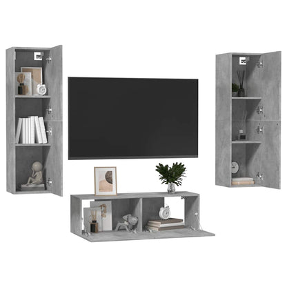 vidaXL Meuble TV 3 pcs. Gris béton Bois d'ingénierie