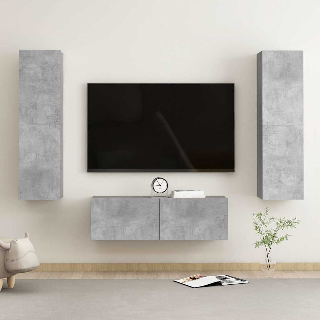 vidaXL Meuble TV 3 pcs. Gris béton Bois d'ingénierie