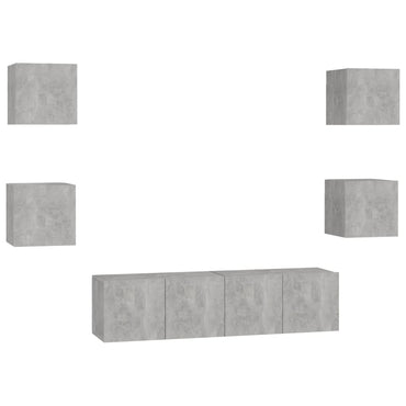 vidaXL Ensemble meuble TV 6 pcs Gris béton Aggloméré