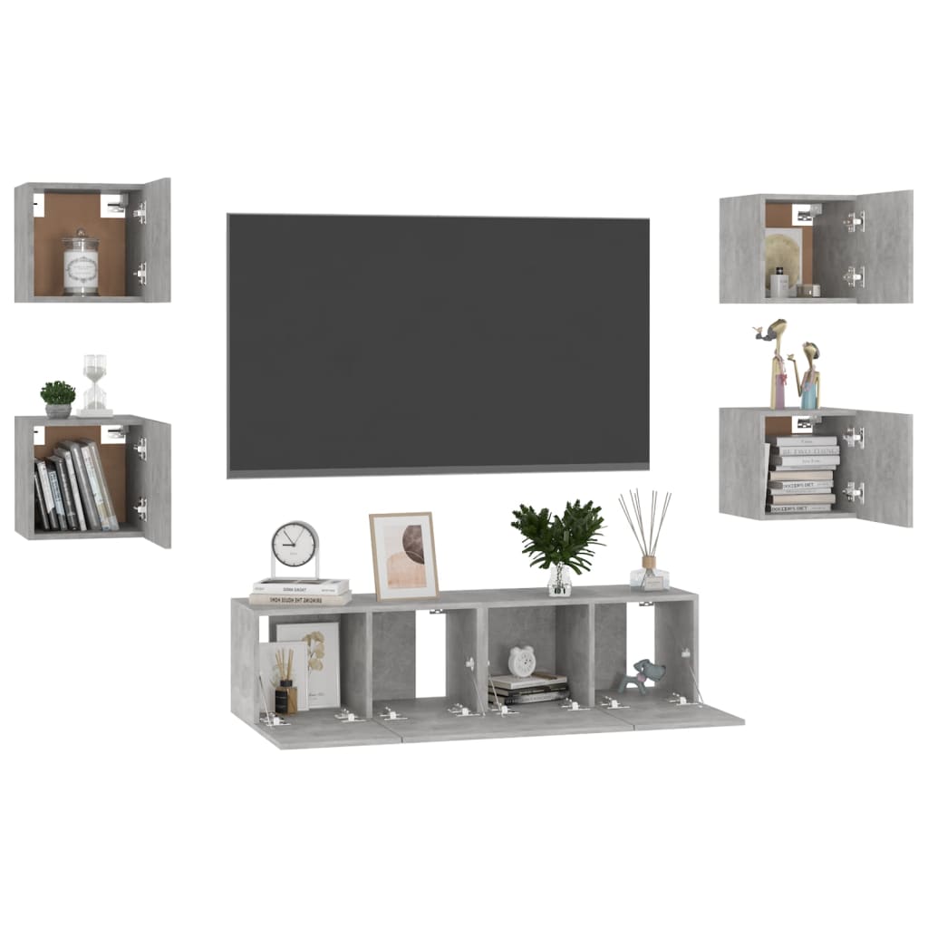 vidaXL Ensemble meuble TV 6 pcs Gris béton Aggloméré